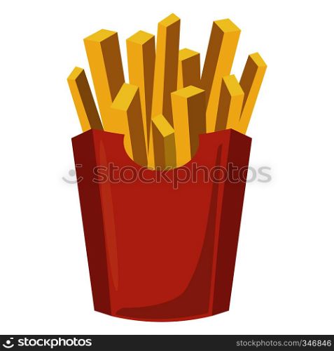 French fries potato in red paper box icon in cartoon style isolated on white background. Fast food menu. French fries potato icon, cartoon style