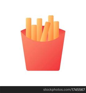 French fries vector flat color icon. Fried potatoes in carton box. Take out meal. Take away menu. Fast food delivery. Cartoon style clip art for mobile app. Isolated RGB illustration. French fries vector flat color icon