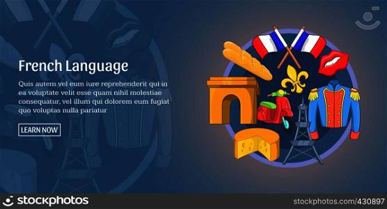 French language horizontal concept. Cartoon illustration of french language banner horizontal vector for web. French language banner horizontal, cartoon style