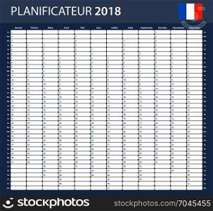 French Planner blank for 2018. Scheduler, agenda or diary template.