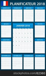 French Planner blank for 2018. Scheduler, agenda or diary template. Week starts on Monday