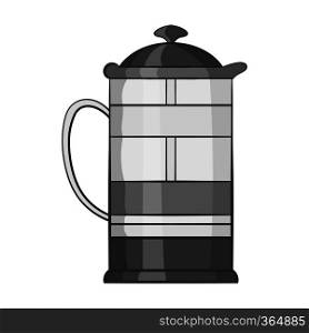 French press coffee maker icon in black monochrome style on a white background vector illustration. French press coffee maker icon