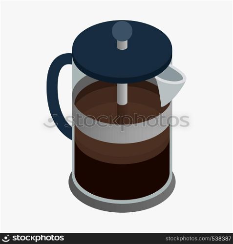 French press coffee maker icon in isometric 3d style on a white background. French press coffee maker icon, isometric 3d style