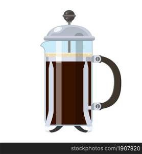 French press coffee or tea icon isolated on white background. Vector illustration in flat style.. French press coffee icon