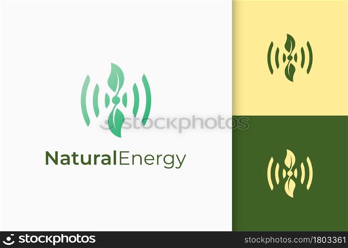 Frequency or signal logo in leaf and wireless shape for technology