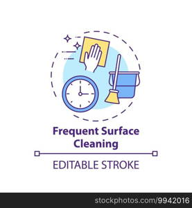 Frequent surface cleaning concept icon. Post-covid beauty salon safety rule idea thin line illustration. Regular household disinfection. Vector isolated outline RGB color drawing. Editable stroke. Frequent surface cleaning concept icon