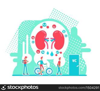 Frequent urination flat concept vector illustration. Male internal organ health. Chronic kidney disease 2D cartoon characters for web design. Problem with digestive system creative idea. Frequent urination flat concept vector illustration
