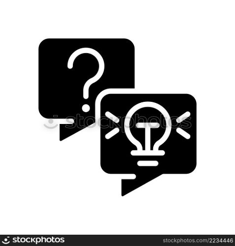 Frequently asked questions black glyph icon. Service information and policy. Help desk. Online shopping. Silhouette symbol on white space. Solid pictogram. Vector isolated illustration. Frequently asked questions black glyph icon