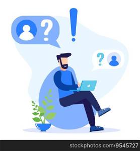 Frequently Asked Questions Concept Flat Style Vector Illustration. People Character Standing near Exclamation and Question Mark. Characters Ask Questions and receive Answers.