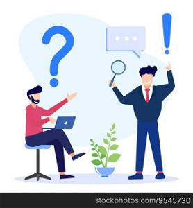 Frequently Asked Questions Concept Flat Style Vector Illustration. People Character Standing near Exclamation and Question Mark. Characters Ask Questions and receive Answers.