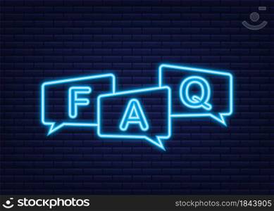 Frequently asked questions FAQ banner. Neon icon. Vector stock illustration. Frequently asked questions FAQ banner. Neon icon. Vector stock illustration.