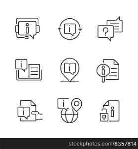 Frequently asked questions pixel perfect linear icons set. Information support for website users. Customizable thin line symbols. Isolated vector outline illustrations. Editable stroke. Frequently asked questions pixel perfect linear icons set