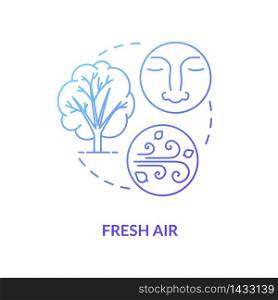 Fresh air blue concept icon. No pollution. Environment and nature. Breath oxygen. Plant and tree. Country living idea thin line illustration. Vector isolated outline RGB color drawing. Fresh air blue concept icon