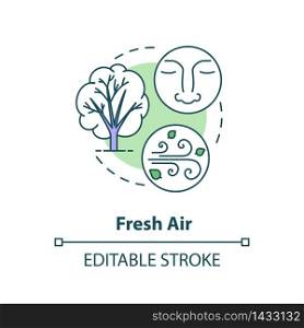 Fresh air concept icon. No pollution. Environment and nature. Breath oxygen. Plant and tree. Country living idea thin line illustration. Vector isolated outline RGB color drawing. Editable stroke. Fresh air concept icon