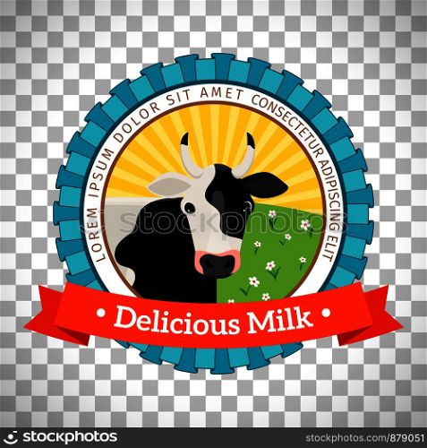 Fresh and natural milk logo with milk cow vector isolated on transparent background. Fresh milk logo with cow