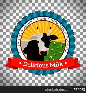Fresh and natural milk logo with milk cow vector isolated on transparent background. Fresh milk logo with cow