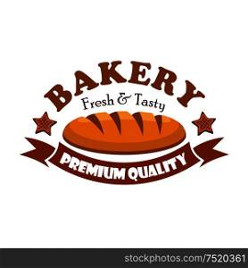 Fresh and tasty bread bagel. Bakery emblem with ribbon and text Premium Quality. Fresh and tasty bread bagel. Bakery emblem