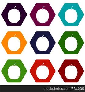 Fresh apricot icon set many color hexahedron isolated on white vector illustration. Fresh apricot icon set color hexahedron