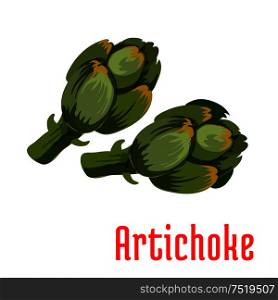 Fresh artichoke vegetable icon of healthy and tasty buds with dark green scales. Vegetarian salad, diet nutrition, agriculture harvest themes design. Fresh green artichoke vegetable icon
