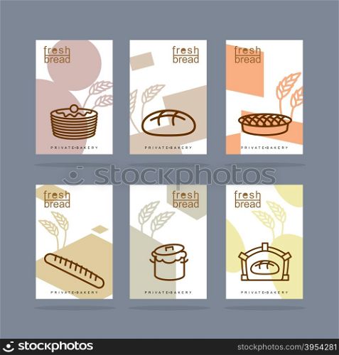 Fresh bread set of banners. Baking. Private bakery. Pancakes and bread. Pie and baguette. Dough and bread oven, hearth&#xA;