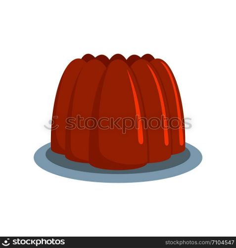 Fresh brown cake on plate icon. Flat illustration of fresh brown cake on plate vector icon for web design. Fresh brown cake on plate icon, flat style
