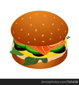 Fresh burger icon. Isometric of fresh burger vector icon for web design isolated on white background. Fresh burger icon, isometric style