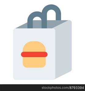 Fresh burger takeout in handheld bag.. Fresh burger takeout in handheld bag