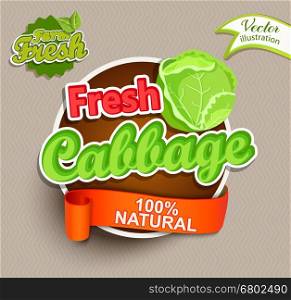 Fresh cabbage logo lettering typography food label or sticker. Concept for farmers market, organic food, natural product design.Vector illustration.