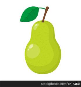 Fresh cartoon green pear fruit isolated on white background. Whole tasty organic fruit. Vector illustration for any design.