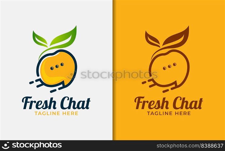Fresh Chat Logo Design with Fruit as Bubble Chat Concept. Vector Logo Illustration.