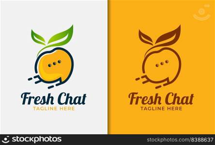 Fresh Chat Logo Design with Fruit as Bubble Chat Concept. Vector Logo Illustration.