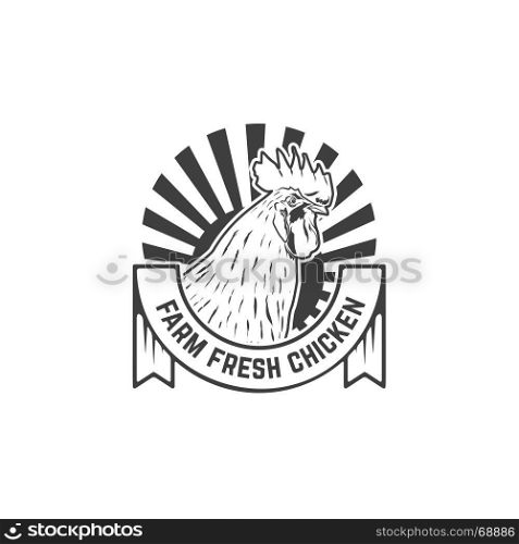 Fresh chicken meat emblem on white background. Design element for logo, label, emblem, sign. Vector illustration. Fresh chicken meat emblem on white background. Design element fo