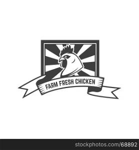 Fresh chicken meat emblem on white background. Design element for logo, label, emblem, sign. Vector illustration. Fresh chicken meat emblem on white background. Design element fo