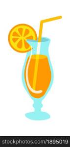Fresh cocktail with orange slice hold on glass. Drink fruits cocktail, hand drawn summer beverage, vector illustration. Fresh cocktail with orange slice hold on glass