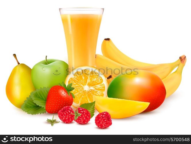 Fresh color fruit and juice. Vector illustration