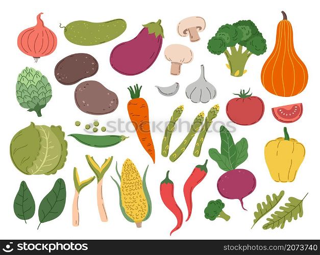 Fresh color vegetables set. Vegetarian farm, broccoli green healthy vegetable. Isolated greens, doodle onion big tomatoes. Cooking exact vector set. Illustration broccoli and carrot, onion and tomato. Fresh color vegetables set. Vegetarian farm, broccoli green healthy vegetable. Isolated greens, doodle onion big tomatoes. Cooking exact vector set