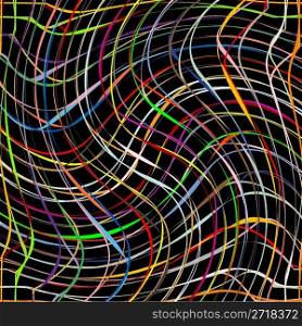fresh colored twirl stripes on black background, vector art illustration; more stripes and textures in my gallery