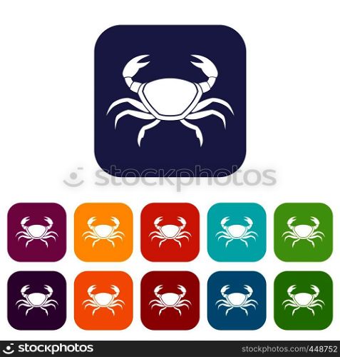 Fresh crab icons set vector illustration in flat style In colors red, blue, green and other. Fresh crab icons set flat