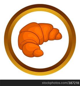 Fresh croissant vector icon in golden circle, cartoon style isolated on white background. Fresh croissant vector icon