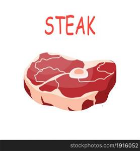 Fresh crude pork meat steak vector isolated on white background. Vector illustration in flat style. Fresh crude pork meat steak