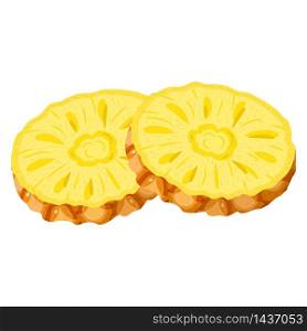 Fresh cut slice rings pineapple fruit isolated on white background. Summer fruits for healthy lifestyle. Organic fruit. Cartoon style. Vector illustration for any design.