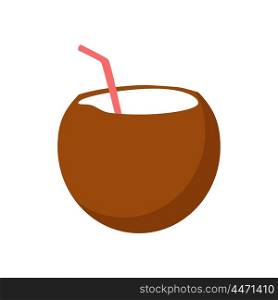 Fresh Drinking Coconut Cocktail. Fresh drinking coconut cocktail with a straw isolated on white background. Vector illustration