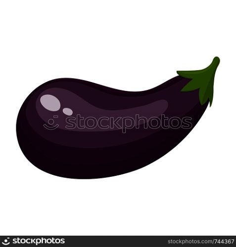 Fresh Eggplant Vegetable isolated on white background. Eggplant Icon for Market, Recipe Design. Cartoon Flat Style. Vector illustration for Your Design, Web.