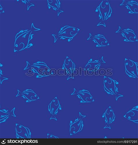 Fresh Fish Isolated on Blue Background. Seamless Pattern. Fresh Fish Seamless Pattern