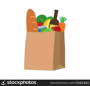 Fresh food and beverage products in a paper bag - Vector illustration