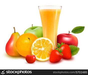 Fresh fruit and juice. Vector illustration.