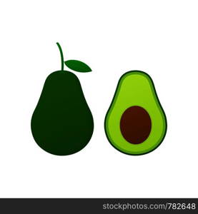 Fresh fruit avocado. Realistic vector avocados illustration. Whole and cut avocado