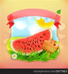 Fresh fruit label watermelon, vector illustration background for making design of a juice pack, jam jar etc