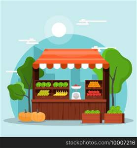 Fresh Fruit Vegetable Store Stall Stand Grocery in Market Illustration