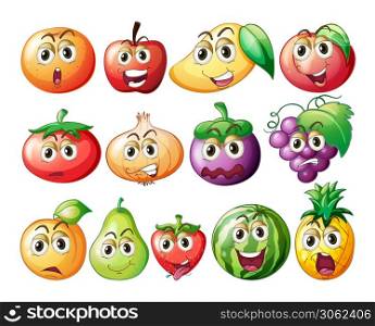 Fresh fruits and vegetables with face
